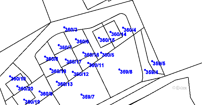 Parcela st. 360/5 v KÚ Hrdlořezy, Katastrální mapa