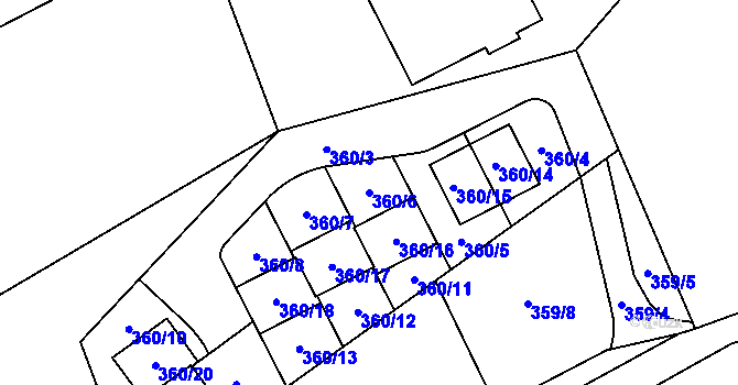 Parcela st. 360/6 v KÚ Hrdlořezy, Katastrální mapa