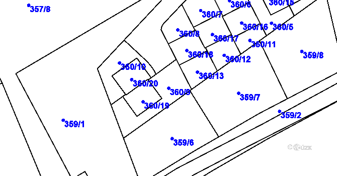 Parcela st. 360/9 v KÚ Hrdlořezy, Katastrální mapa