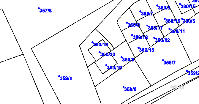Parcela st. 360/20 v KÚ Hrdlořezy, Katastrální mapa