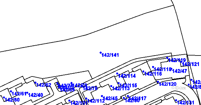 Parcela st. 142/141 v KÚ Hrdlořezy, Katastrální mapa