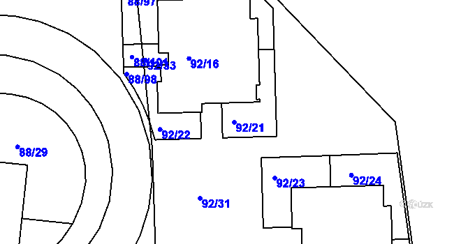 Parcela st. 92/21 v KÚ Hrdlořezy, Katastrální mapa