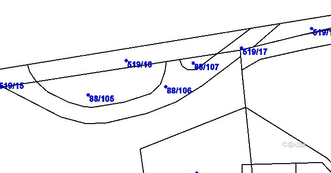 Parcela st. 88/106 v KÚ Hrdlořezy, Katastrální mapa