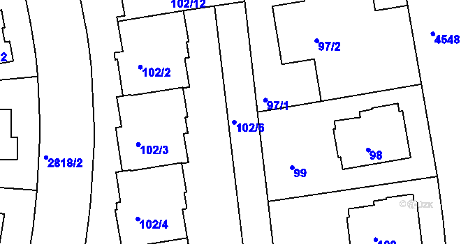 Parcela st. 102/6 v KÚ Strašnice, Katastrální mapa