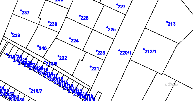 Parcela st. 223 v KÚ Strašnice, Katastrální mapa