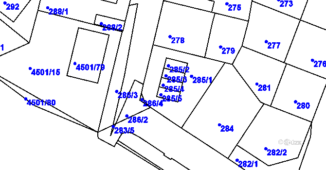 Parcela st. 285/4 v KÚ Strašnice, Katastrální mapa