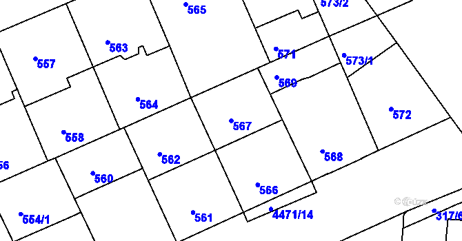 Parcela st. 567 v KÚ Strašnice, Katastrální mapa