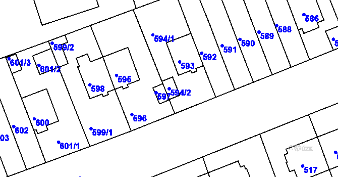 Parcela st. 594/2 v KÚ Strašnice, Katastrální mapa