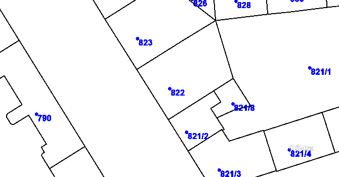 Parcela st. 822 v KÚ Strašnice, Katastrální mapa