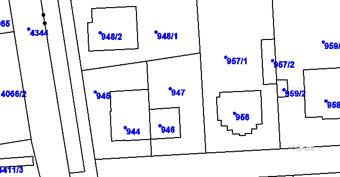 Parcela st. 947 v KÚ Strašnice, Katastrální mapa
