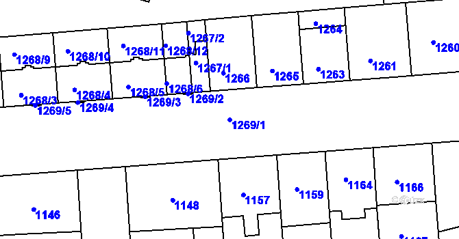 Parcela st. 1269/1 v KÚ Strašnice, Katastrální mapa