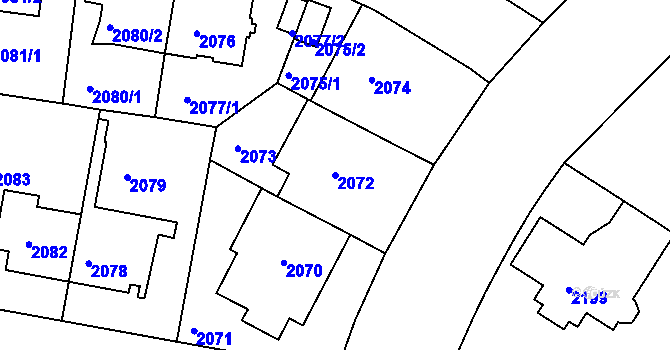 Parcela st. 2072 v KÚ Strašnice, Katastrální mapa