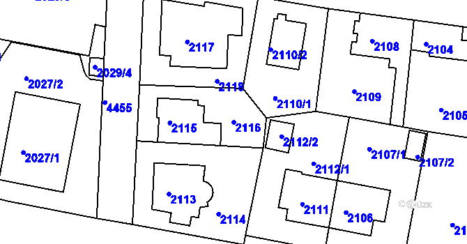 Parcela st. 2116 v KÚ Strašnice, Katastrální mapa