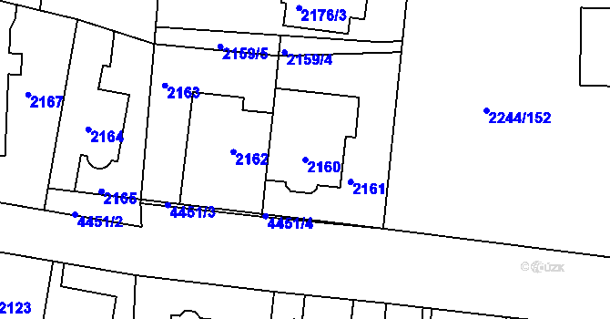 Parcela st. 2160 v KÚ Strašnice, Katastrální mapa