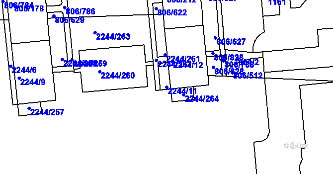 Parcela st. 2244/11 v KÚ Strašnice, Katastrální mapa