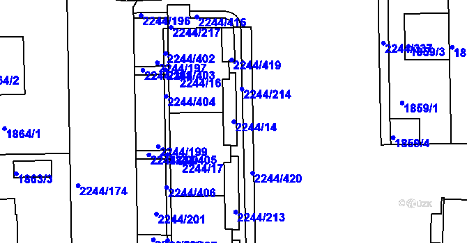 Parcela st. 2244/14 v KÚ Strašnice, Katastrální mapa