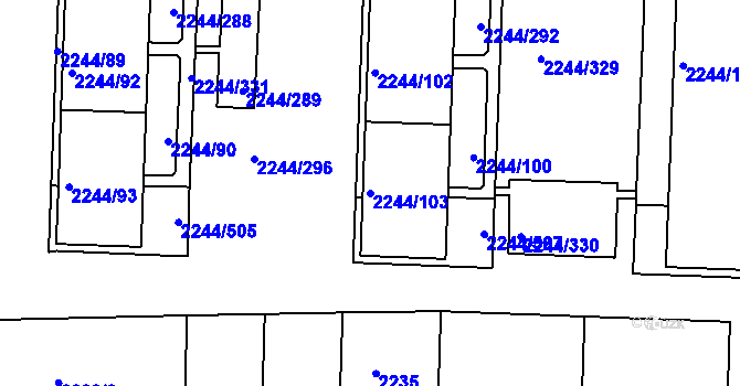 Parcela st. 2244/103 v KÚ Strašnice, Katastrální mapa