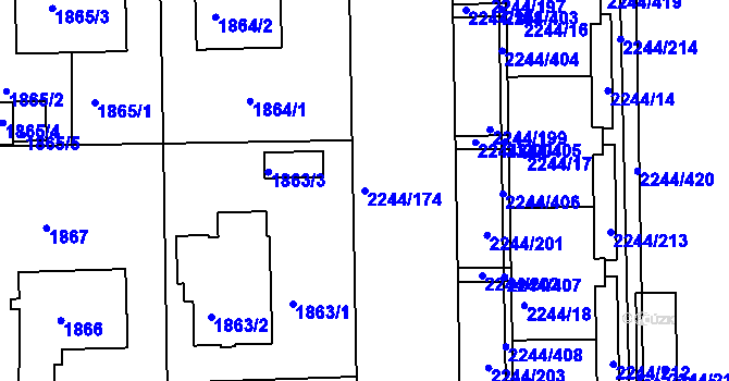 Parcela st. 2244/174 v KÚ Strašnice, Katastrální mapa