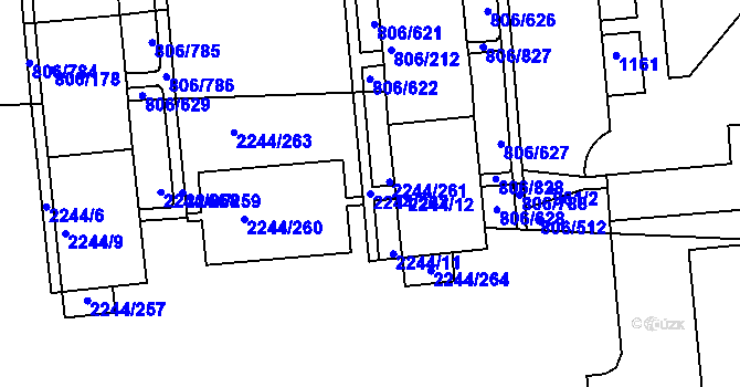 Parcela st. 2244/262 v KÚ Strašnice, Katastrální mapa