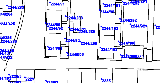 Parcela st. 2244/296 v KÚ Strašnice, Katastrální mapa