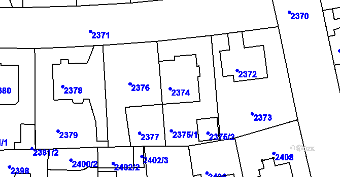 Parcela st. 2374 v KÚ Strašnice, Katastrální mapa