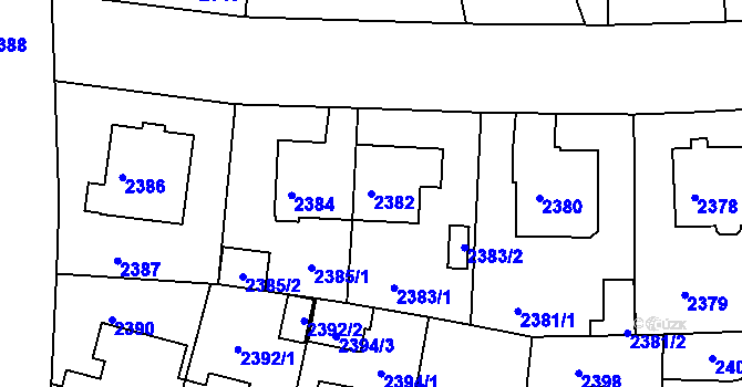 Parcela st. 2382 v KÚ Strašnice, Katastrální mapa
