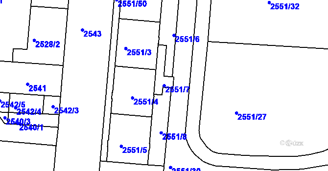 Parcela st. 2551/7 v KÚ Strašnice, Katastrální mapa