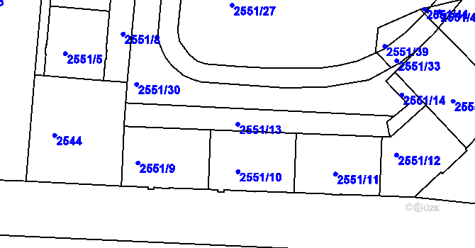 Parcela st. 2551/13 v KÚ Strašnice, Katastrální mapa