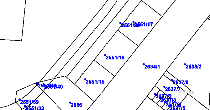 Parcela st. 2551/16 v KÚ Strašnice, Katastrální mapa