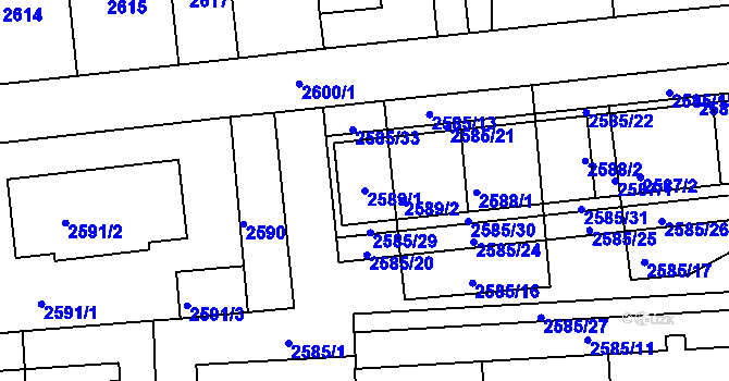 Parcela st. 2589/1 v KÚ Strašnice, Katastrální mapa