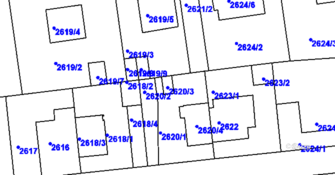 Parcela st. 2620/3 v KÚ Strašnice, Katastrální mapa
