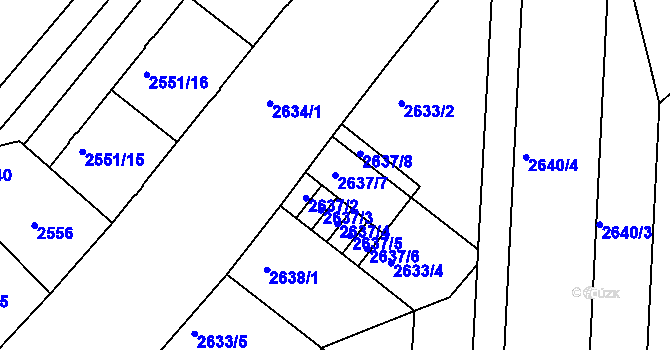 Parcela st. 2637/7 v KÚ Strašnice, Katastrální mapa