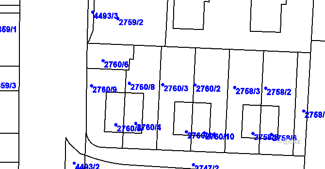 Parcela st. 2760/3 v KÚ Strašnice, Katastrální mapa
