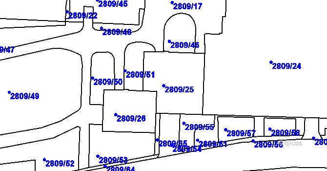Parcela st. 2809/25 v KÚ Strašnice, Katastrální mapa