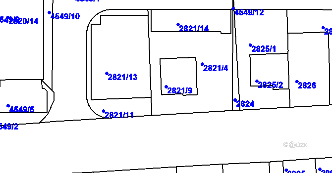 Parcela st. 2821/9 v KÚ Strašnice, Katastrální mapa