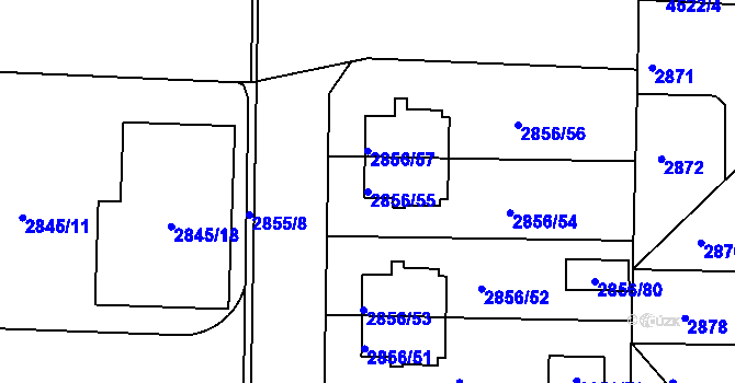 Parcela st. 2856/55 v KÚ Strašnice, Katastrální mapa