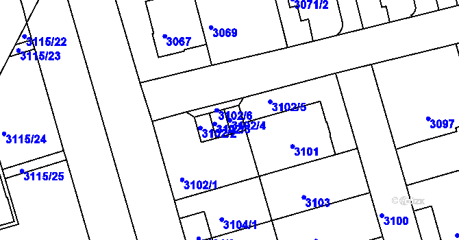 Parcela st. 3102/4 v KÚ Strašnice, Katastrální mapa