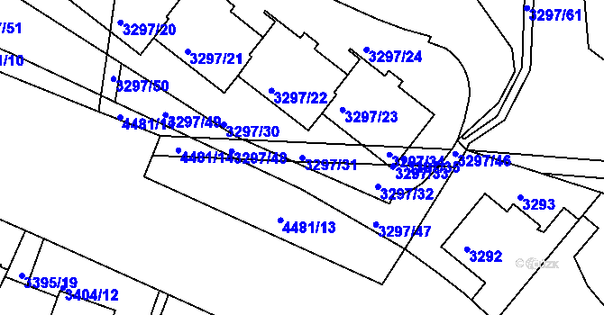 Parcela st. 3297/31 v KÚ Strašnice, Katastrální mapa