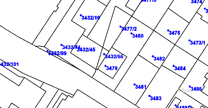 Parcela st. 3432/55 v KÚ Strašnice, Katastrální mapa