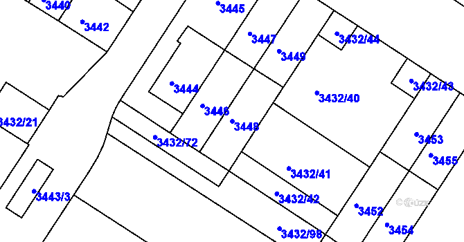 Parcela st. 3448 v KÚ Strašnice, Katastrální mapa