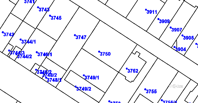 Parcela st. 3750 v KÚ Strašnice, Katastrální mapa