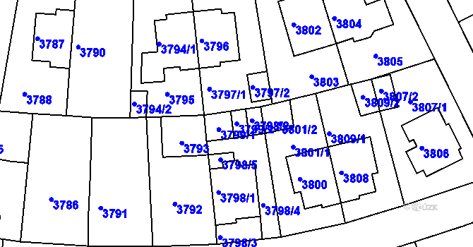 Parcela st. 3799/2 v KÚ Strašnice, Katastrální mapa
