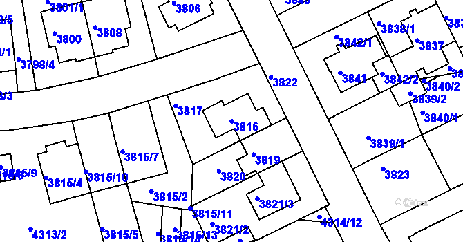 Parcela st. 3816 v KÚ Strašnice, Katastrální mapa