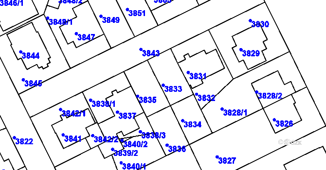 Parcela st. 3833 v KÚ Strašnice, Katastrální mapa