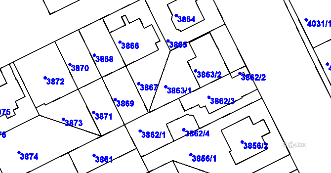 Parcela st. 3863/1 v KÚ Strašnice, Katastrální mapa
