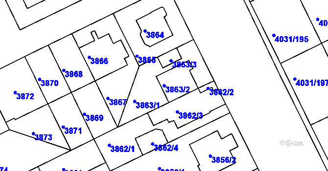 Parcela st. 3863/2 v KÚ Strašnice, Katastrální mapa