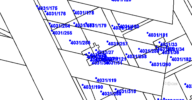 Parcela st. 4031/27 v KÚ Strašnice, Katastrální mapa
