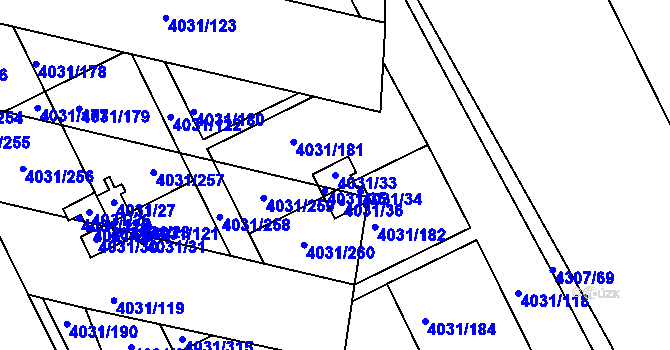 Parcela st. 4031/33 v KÚ Strašnice, Katastrální mapa