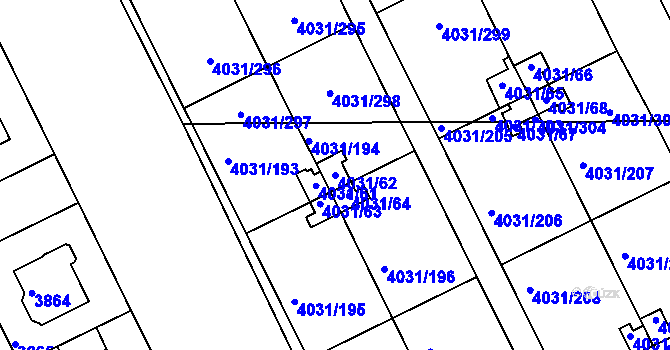 Parcela st. 4031/62 v KÚ Strašnice, Katastrální mapa
