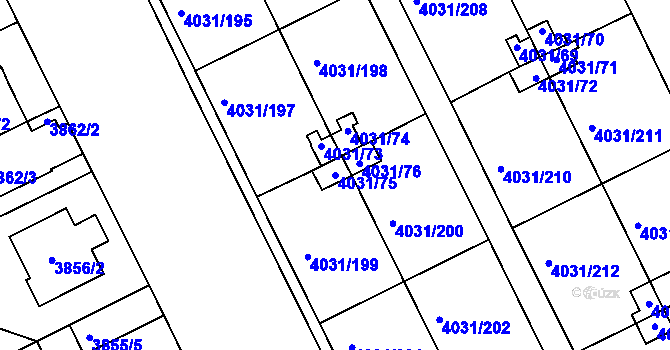 Parcela st. 4031/75 v KÚ Strašnice, Katastrální mapa